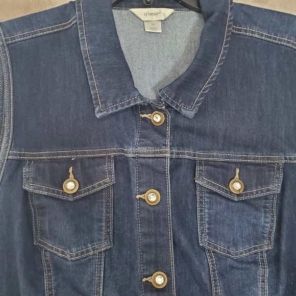 CJ Banks Denim Vest Womens Size 2XL Sleeveless Jean Top Jewel Buttons Pockets - Picture 2 of 9